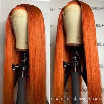 Factory direct ginger orange blonde 13x4 curly glueless hd honey blonde heat resistant short lace front straight wig